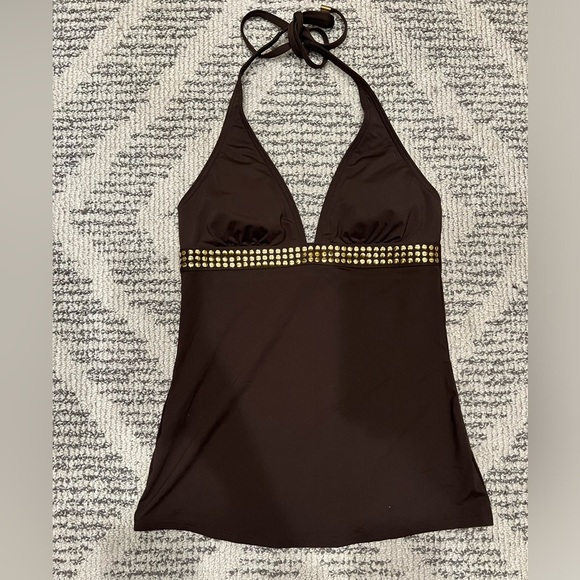 Michael Kors chocolate brown gold studded top swimwear top - Picture 1 of 8